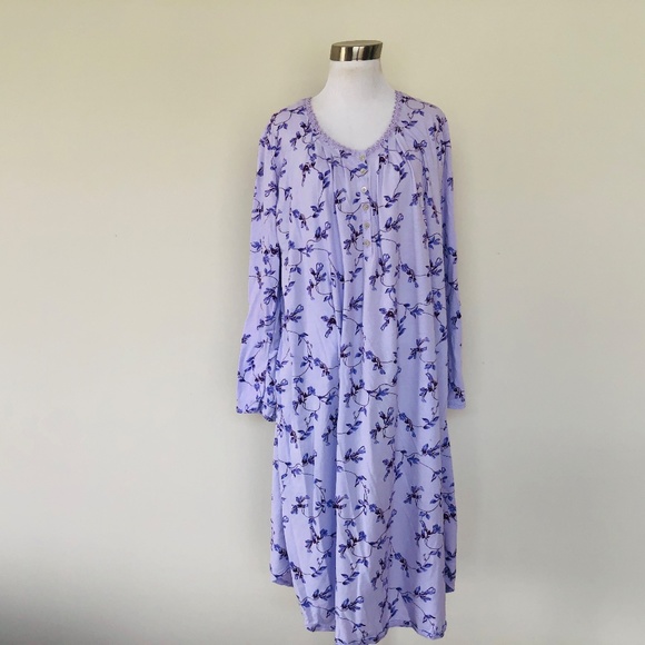 Nightgown Pullover Purple Floral Scoop Neck Long Sleeves CELESTIAL DREAMS - Picture 9 of 10